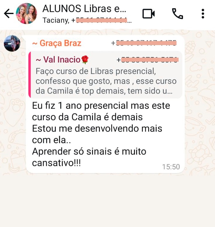 Depoimento real de aluna no WhatsApp
