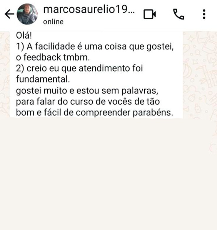 Depoimento real de aluna no WhatsApp